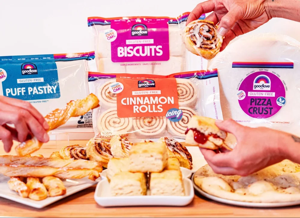 Good Love Foods gluten-free baked goods and product packaging